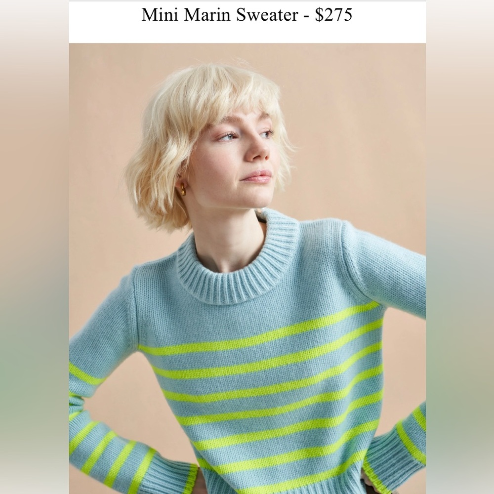XS Mini Marin Sweater- ice with neon lime stripe